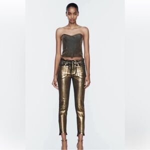 NWOT ZARA Metallic Gold Slim Crop Pants - Women size 4